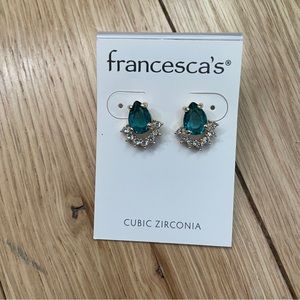 NWT Francesca Crackle Cubic Turquoise Zircona Teardrop Costume Earrings
